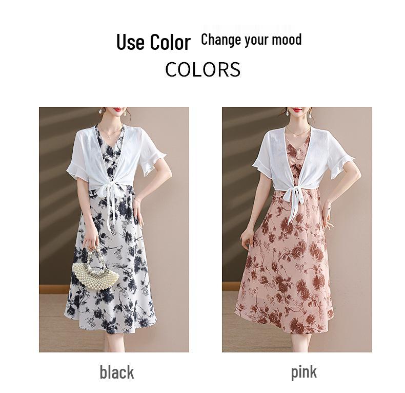 Sophisticated Summer Two-Piece Set for Middle-aged Women: Wide-leg Skirt and Top Ensemble