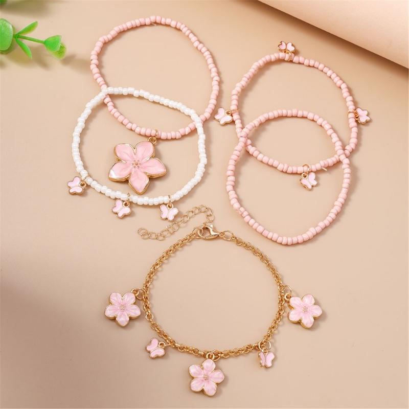 Pack of 5 Handmade Bead Bracelet Colorful Adjustable Wrist Jewelry Charm Bracelet Bead Texture for Various Occasion