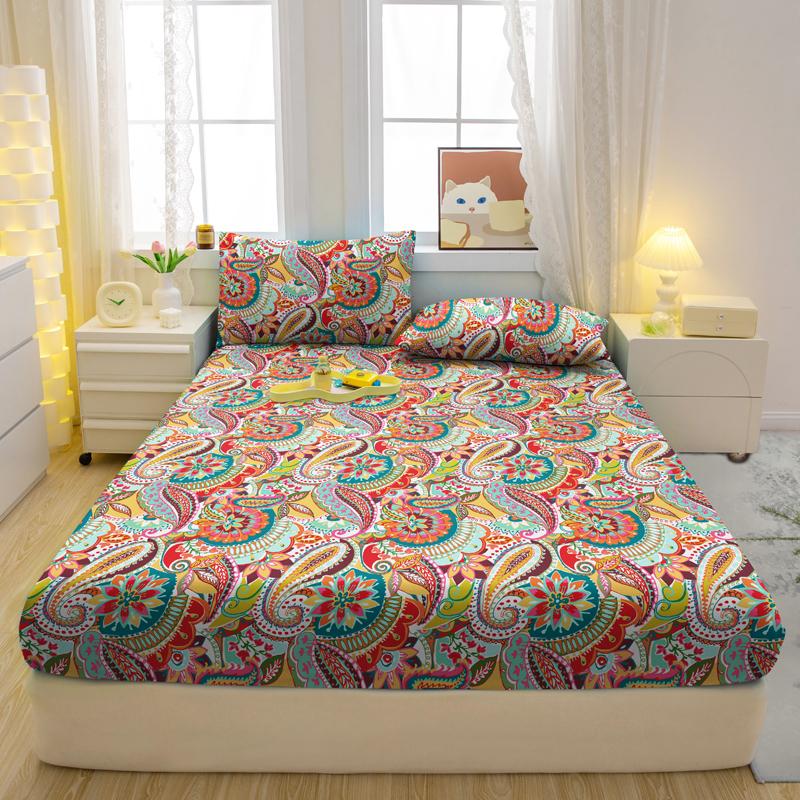 

3-Piece Bohemian Printed Fitted Sheet Set Modern Matte Bedding for Bedroom Simple Pattern 90x200cm