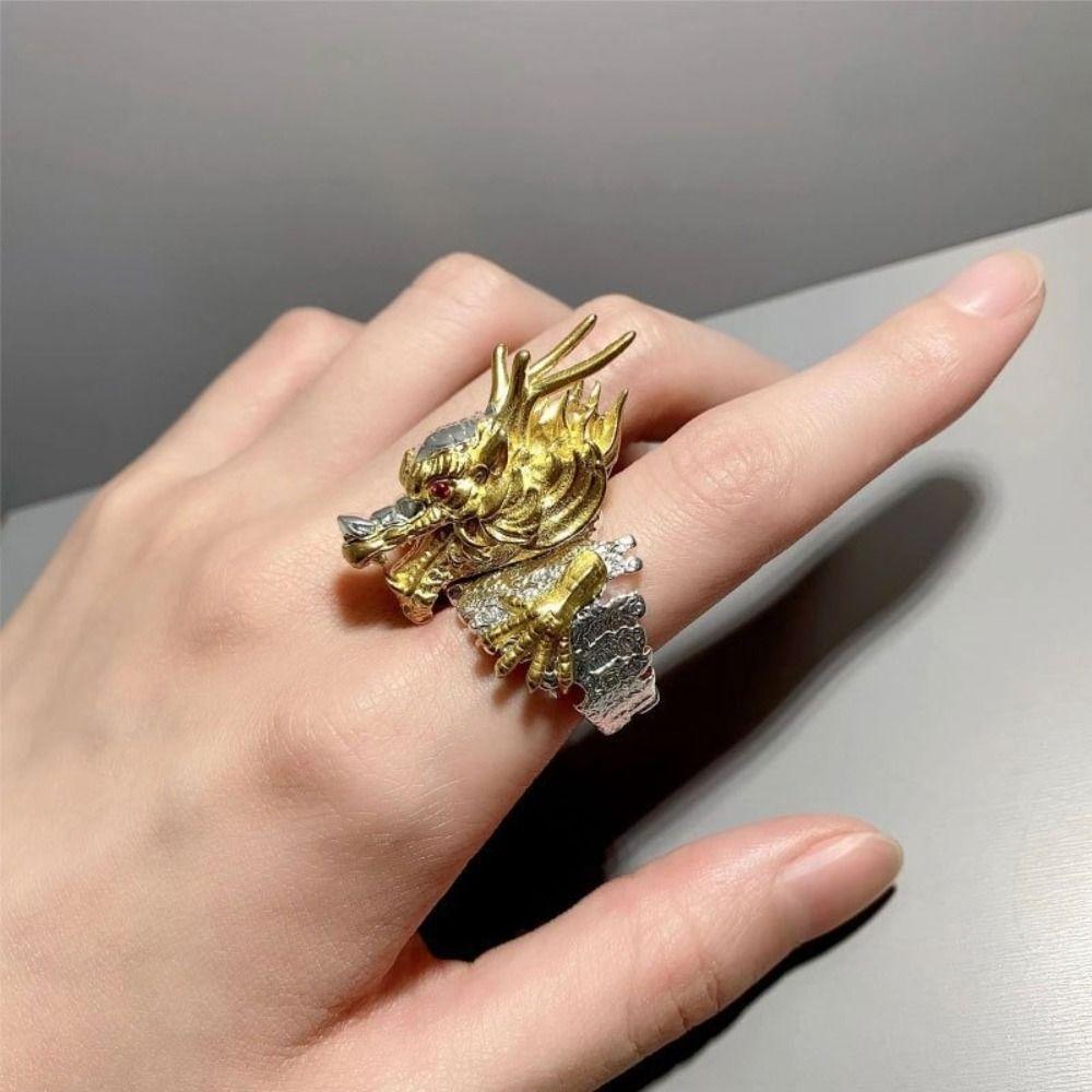 Two Tone Dragon Ring Adjustable Dragon Shape Ring Animal Ring Index Finger Ring
