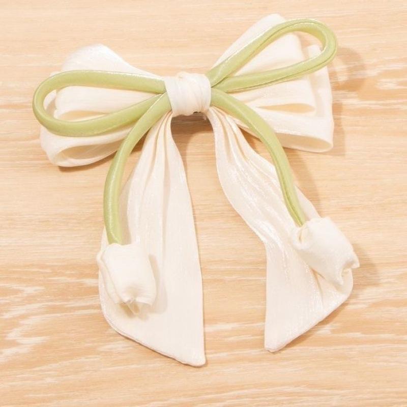 

Christmas High-end Tulip Ribbon Spring Straight Clip Three-dimensional Grasping Hair Clip Sweet Temperament Hair Clip Headwear бежевий