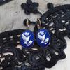 Gothic Personality Skeleton Queen Crow Cat Rose Flower Oval Embossed Pattern Pendant Dangle Earrings for Women Hallowmas Jewelry