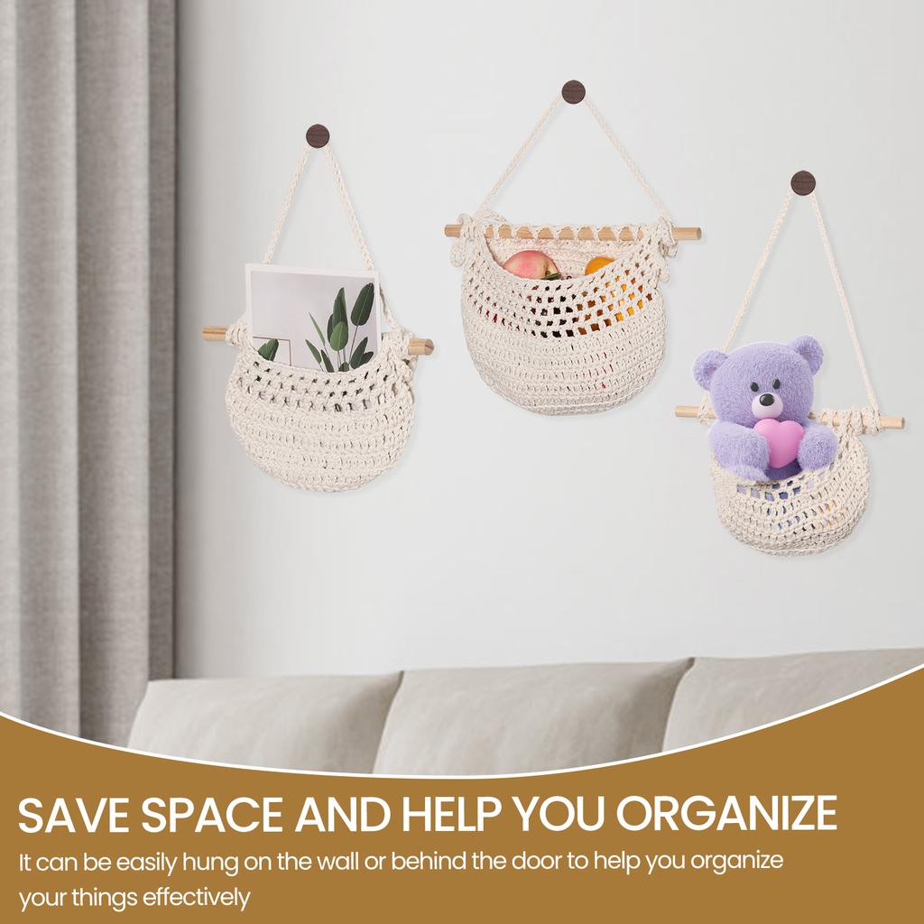 Cotton Linen Wall Hanging Fruit Basket 3 Layer Over the Door Organizer Classified Storage Hanging Storage Bag for Household