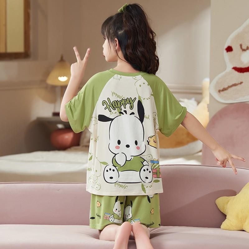 Girls Modal Cotton Pajama Set Short Sleeve Lightweight Sleepwear Cartoon Print Home Outfit Kids