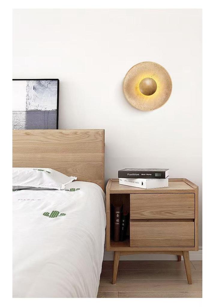 Japanese Wabi-Sabi Style Wall Lamp, Yellow Travertine Round, for Bedrooms, Restaurants, and Hallways