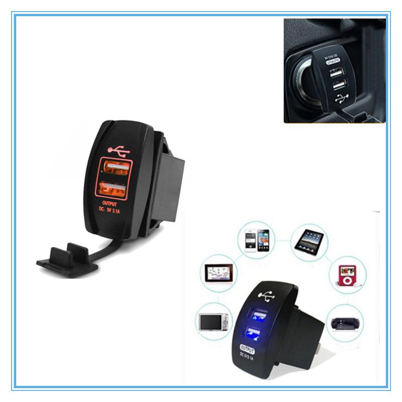 12-24V  Dual USB Socket Car Charger Power Adapter 3.1A 5V Output With 5 Color Variety LED Light For All Phone For Toyota Skoda