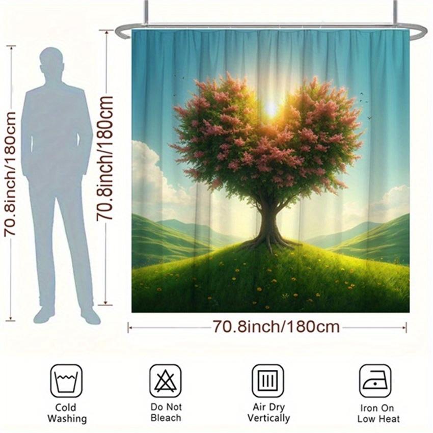 1pc Heart Tree Fantasy Shower Curtain - Vivid Colors, Dreamy Design, Polyester, 70.8x70.8", 12 Hooks, Washable