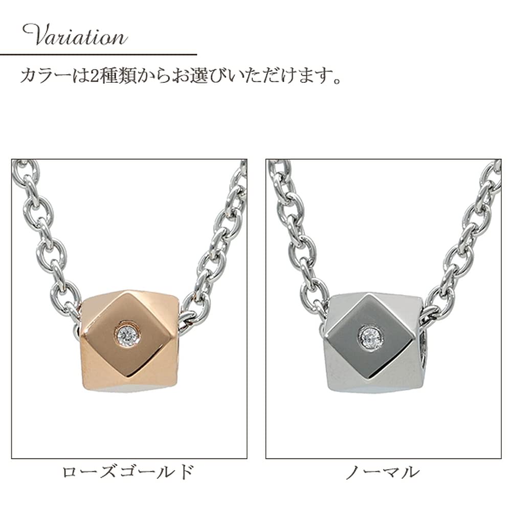 [Shinjuku Gin No Kura] Polyhedron Zirconia Surgical Stainless Steel Necklace In Rose Gold for Women, Hypoallergenic, Pink