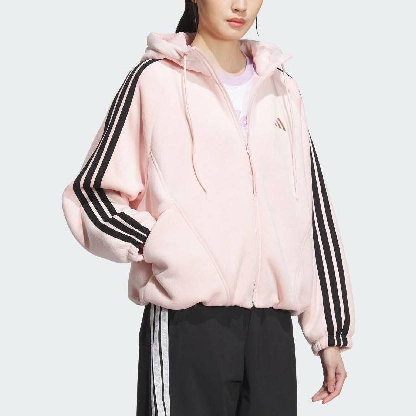 Adidas FW25 Story Velvet Warm Logo Three Stripes Hooded Long Sleeve Jacket Women Jacket KB7605