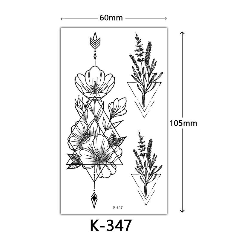 Pegatinas de Tatuaje Impermeables Frescas Pequeñas: Letras Inglesas, Flores, Mariposas, Líneas de Boceto