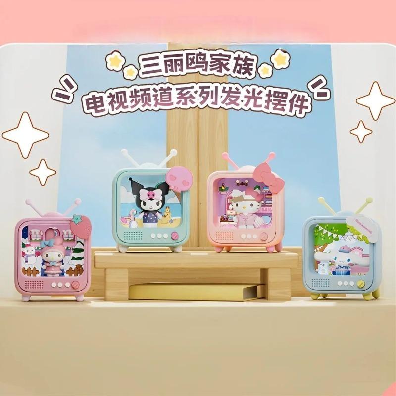 Kawaii Sanrio Character Tv Channel Series Luminous Night Light Toys Anime Kuromi Cinnamoroll  Girls Desktop Ornaments