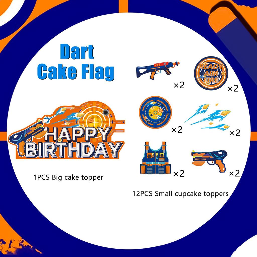 Dart War Party Decoration,13Pcs Dart War Party Cake Topper-Dart Gun Cake Topper,Dart War Party Cupcake Toppers,Dart War&Gun Birthday Party Decorations