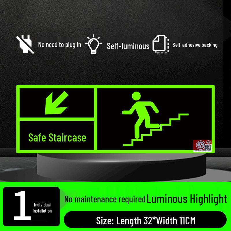 Fluorescent Fire Exit Sign - Self-Adhesive, No Wiring