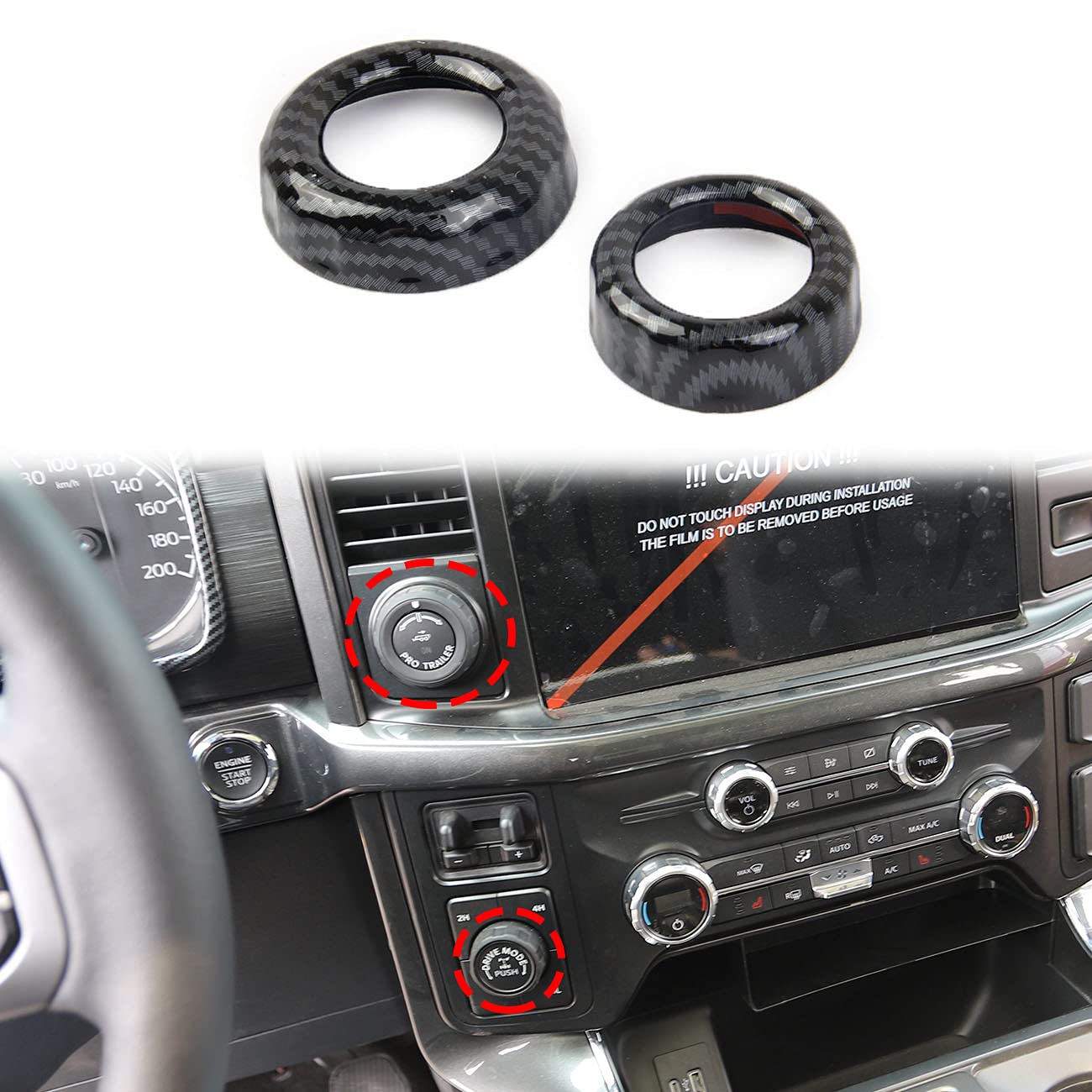 Korlot Carbon Fiber CD Air Conditioner Switch Button Knob Decoration Trim Accessories for Ford F150 2021+,for 2023-2025 F250 F350 Super Duty