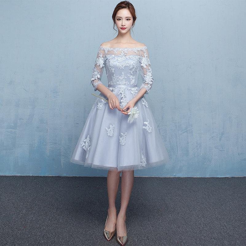 Evening dress new one-word shoulder certificate dress bridesmaid dress women's thin banquet bridesmaid group sisters dress