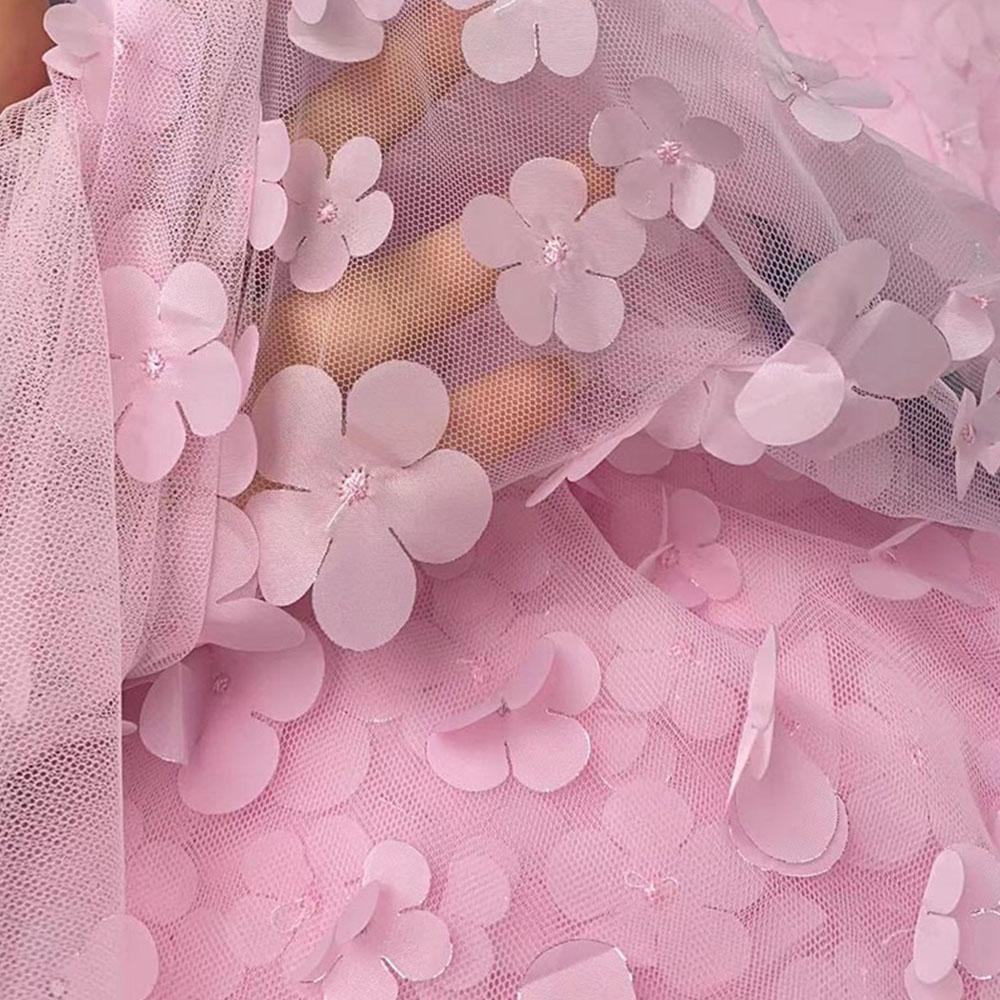 1Yard Rainbow Color 3D Bead Applique Gradient Flowers Mesh Lace Fabric For Girls Summer Clothing Princess Dress Sewing Materials