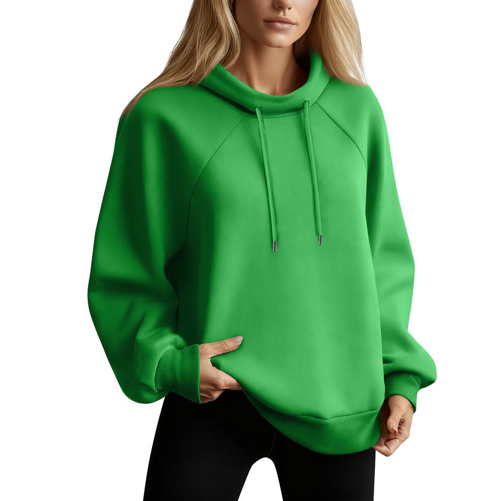Women's Stand Collar Sweatshirt Oversized Turtleneck Drawstring Pullover Long Sleeve Top