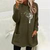 Women's Loose Fit Crew Neck Tunic Sweatshirt Long Sleeve Double Fleece Pullover Top Dandelion Floral Print Casual Fall Sweater With Side Pockets