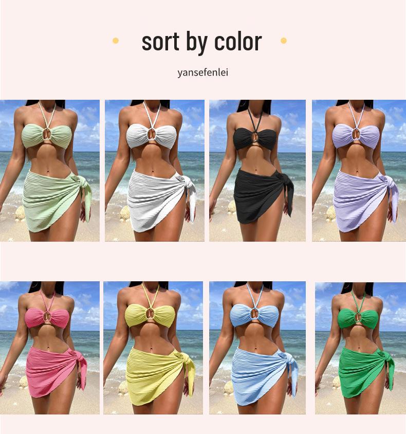 Trendiger Damen-Dreiteiler-Bikini-Badeanzug mit hochwertigem Strandrock