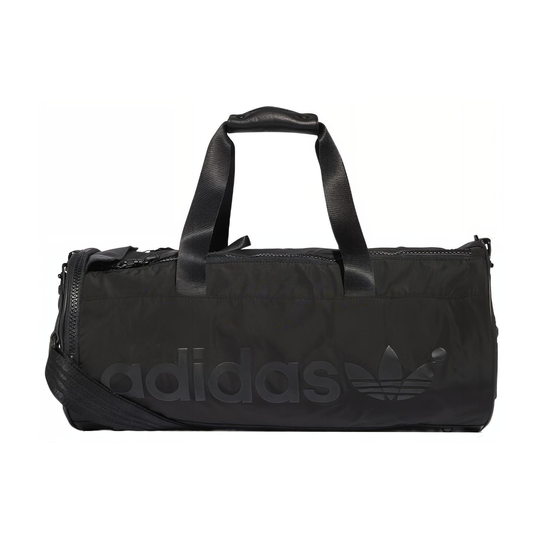 Adidas Originals Blue Version Series Simple Logo Zip Closure Recycled Polyester Plain Weave Handheld Shoulder Travel Bag Large IC8501 Black