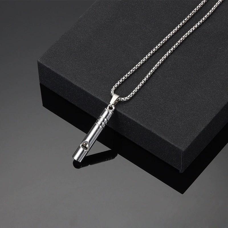 Hip-hop Whistle Necklace Titanium Stainless Steel Pendant for Men and Women Cool Disco Street Can Blow Sweater Chain.
