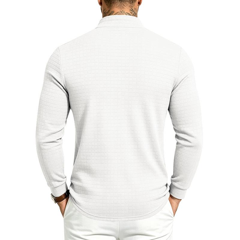 Men Solid Waffle Textured Half Zip Sweatshirt Stand Collar Long Sleeve Casual Knit Pullover Tops