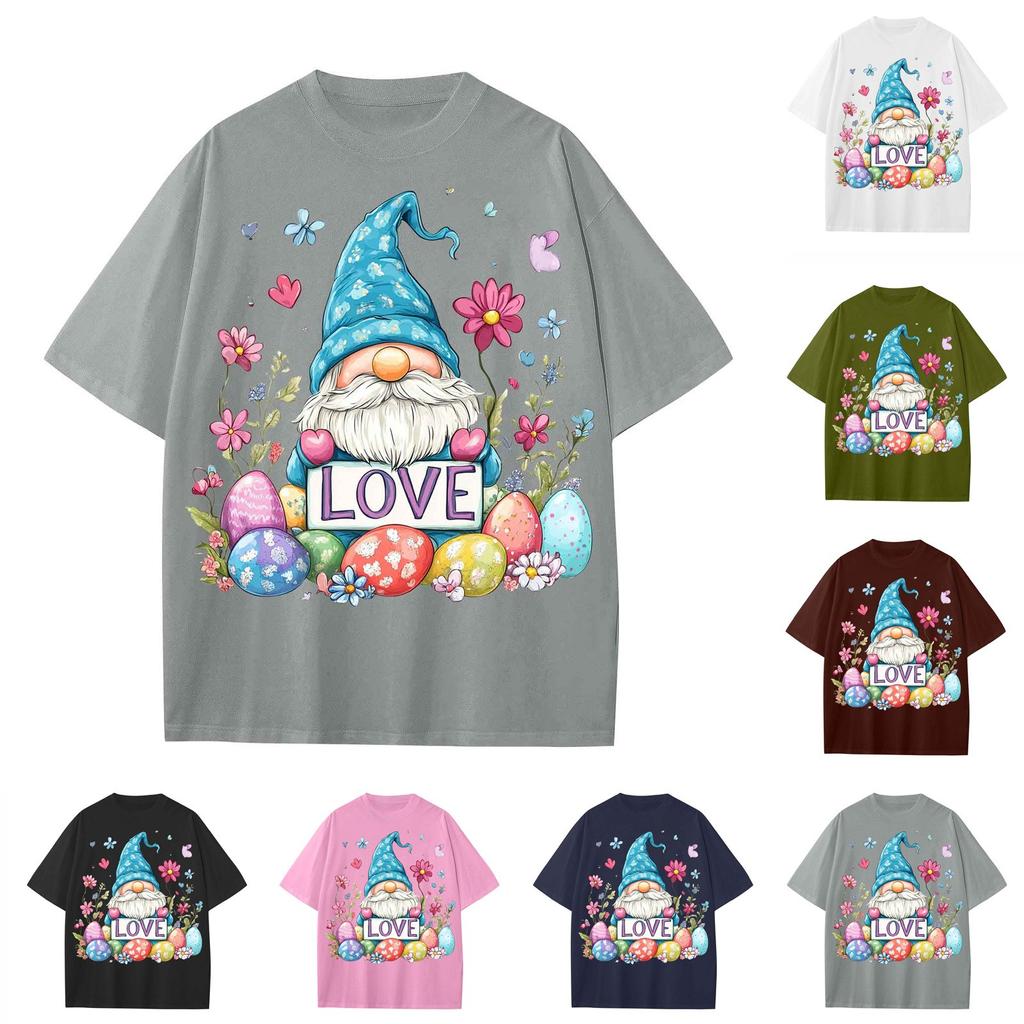 Boys And Girls Casual Loose Easter Print T-Shirt Round Neck Pullover Short Sleeve Top