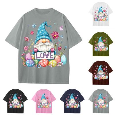 Boys And Girls Casual Loose Easter Print T-Shirt Round Neck Pullover Short Sleeve Top