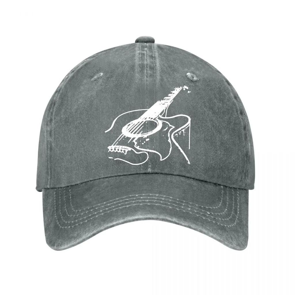 Acoustic Guitar Sketch Vintage Washed Baseball Cap Adjustable Outdoor Casual Sun Hat