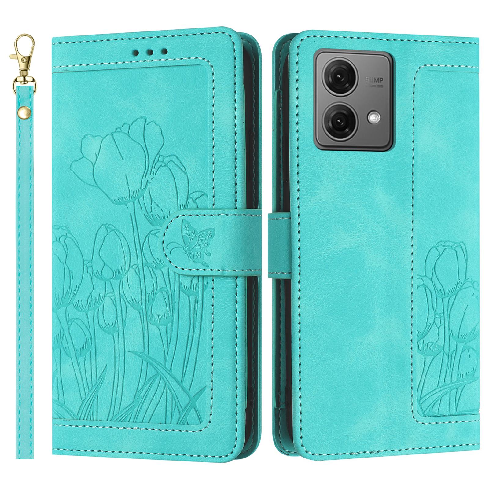 

For Motorola Moto G84 5G Tulip Leather Case Phone Cover with 5 Card Slots Wallet Green