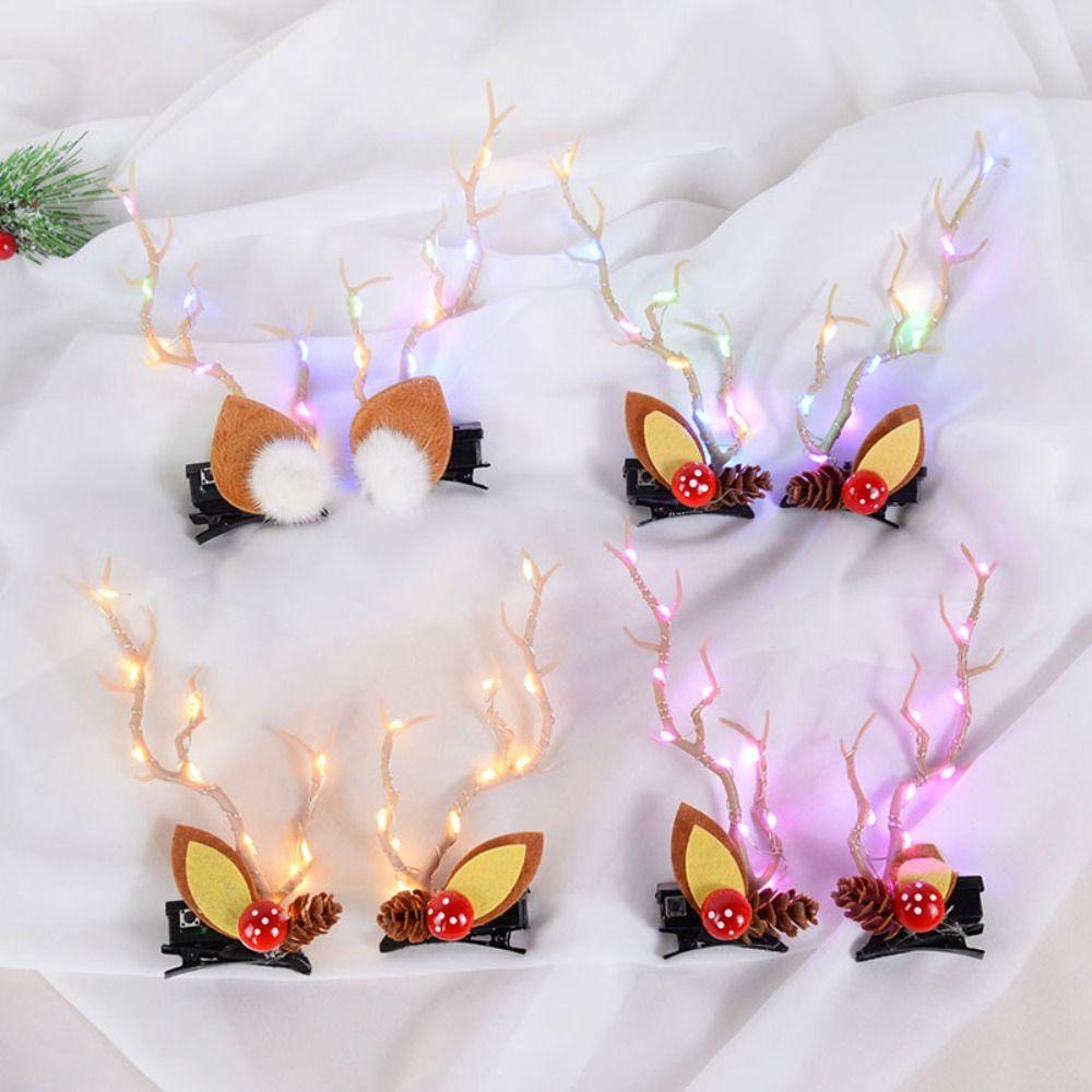 Deer Horns LED Christmas Headband Branch Glowing Hair Clip Funny Christmas Antlers Hairpin  Girl
