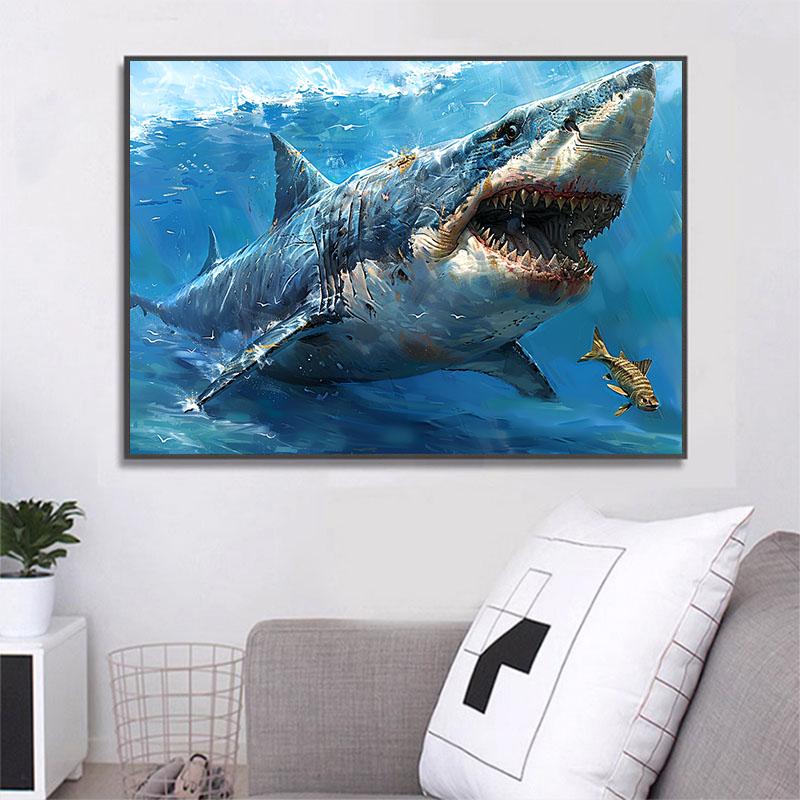 5d DIY Diamantmalerei Kreuzstich Meereswelt Hai Diamantstickerei Mosaik Vollrunde Bohrer Heimdekor Kunst