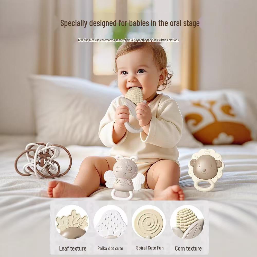 Newborn Gift Set: Hand Rattle, Teether, Pacifying Toy & Collapsible Baby Toy (0-1 Year)
