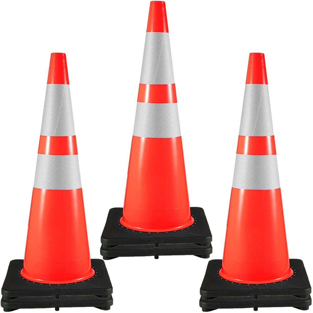 6Pack 36\" Traffic Cones, Safety Road Parking Cone with Black Weighted Base, PVC Orange Traffic Safety Cones, Hazard Cones Reflective Collars for