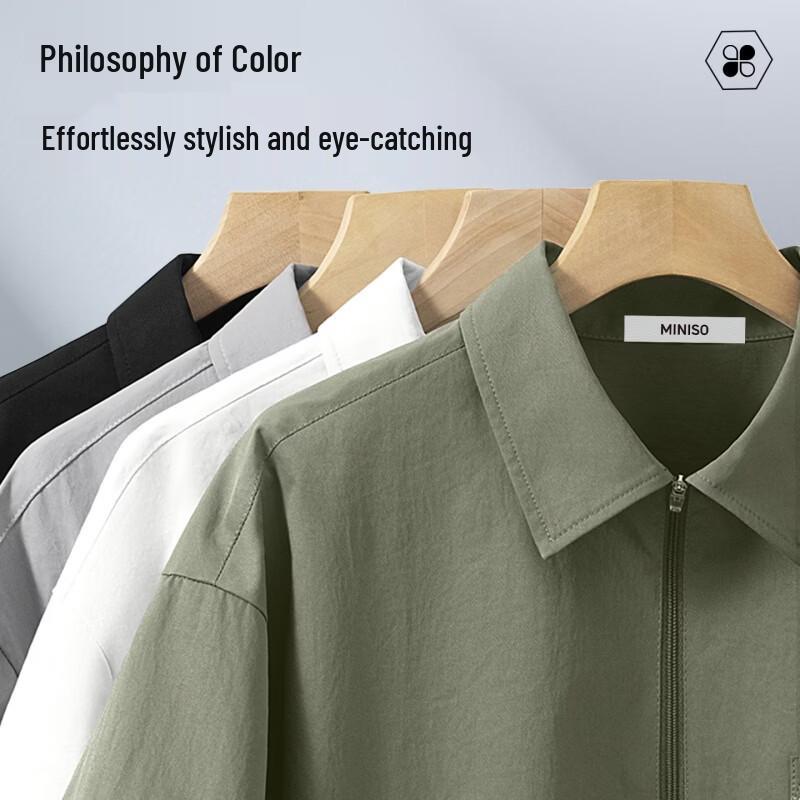 MINISO Men's Half-Zip Short Sleeve Workwear Shirt