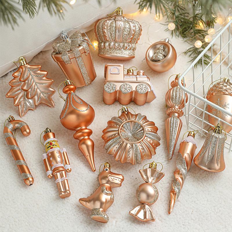 Plastic Champagne Christmas Tree Pendant Set: Creative Hanging Ornaments for Festive Decoration and Atmosphere.