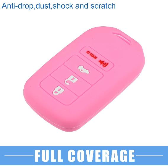 Smart Key Fob Cover Case 4 Buttons Skin Protector for Honda Accord EX EXL EX-L 2013-2018 Silicone Black Pink (Pack of 2)