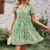 Women's Fashion Summer Spring Short Sleeve V-Neck Casual Dresses