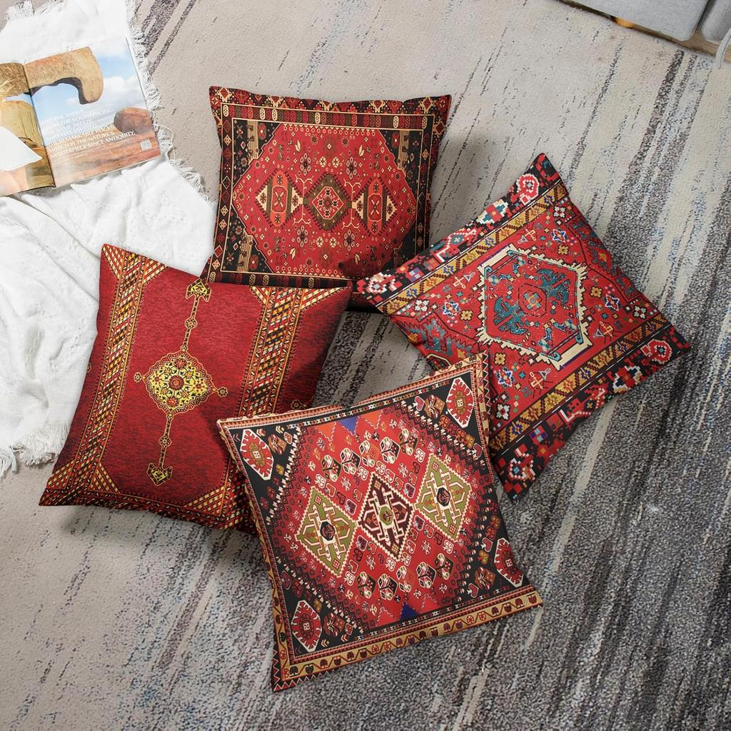 Moroccan Home Decor Set Of 4 Oriental Ikat Pillow Cases Living Room Decorative 18 X 18 Inches Cushion Couch Sofa Pillowcases
