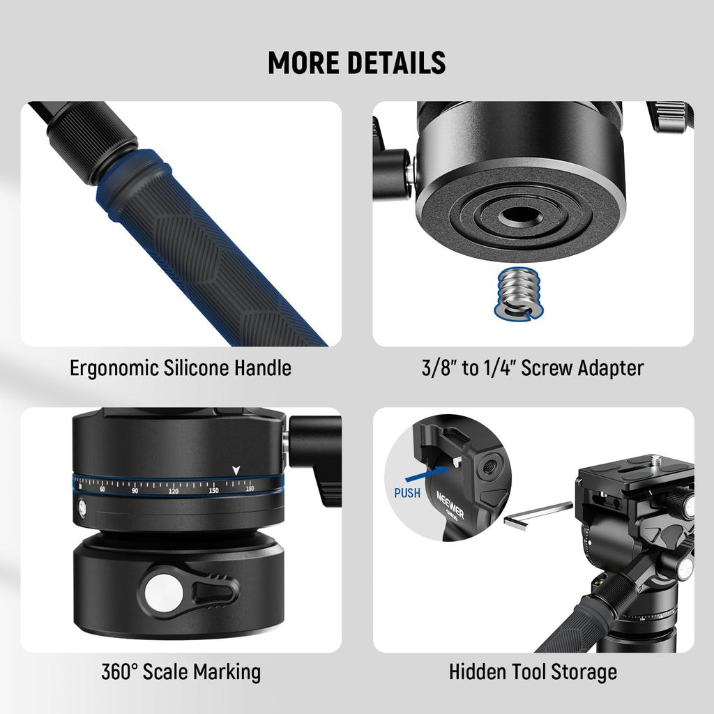 Neewer GM35 Tripod Fluid Head with Leveling Base Compact Metal with QR Plate and Telescopic for and Head Mounted Cameras and Maximum Load 5kg +/-7°