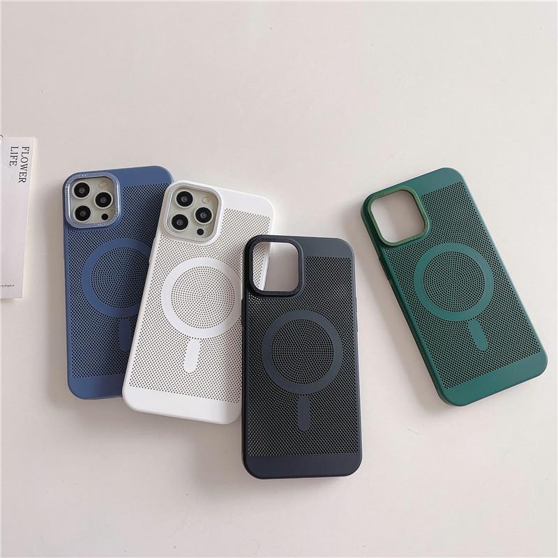 Camera Big Hole Grid Heat Dissipation Magnetic PC Case For iPhone 12 11 Pro Max Non-Slip Anti-fingerprint Back Protector Shell Cover