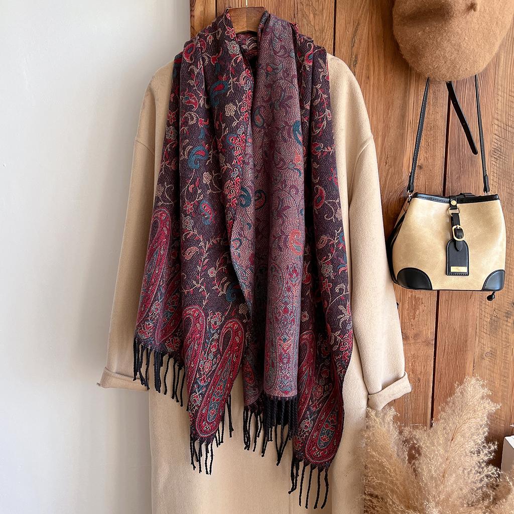  Winter New National Style Tassel Blanket Paisley Design Thick Pashmina Warm Shawl Print Scarf Women Keep Warm Poncho Stoles