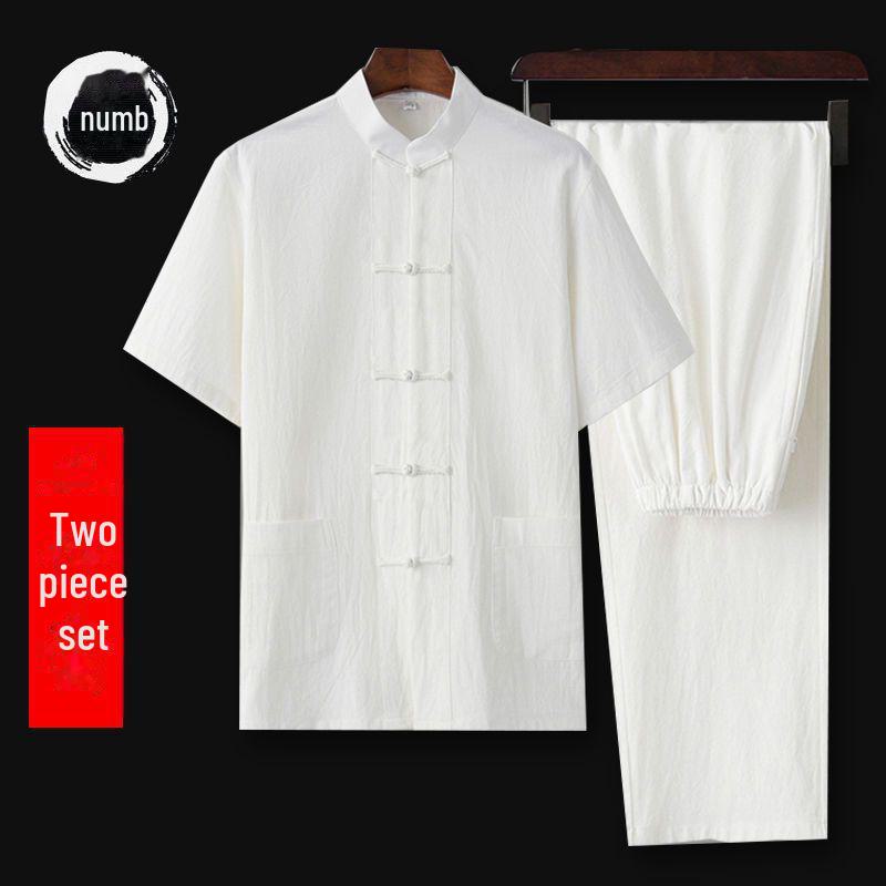 Men's Cotton and Linen Tang Suit: Ancient Style Hanfu for Meditation and Tea Ceremonies - Spring, Summer, Autumn.