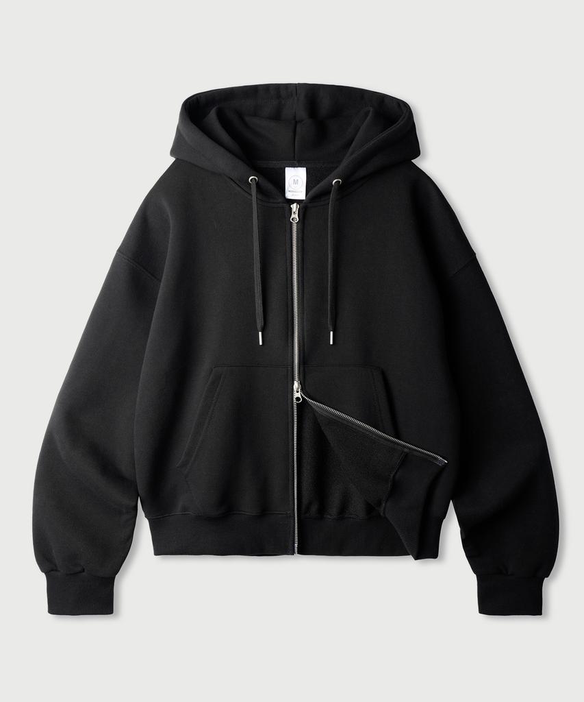 Jemut Day Cut Crop Oversized Zip-Up Hoodie Black Kjhd2650