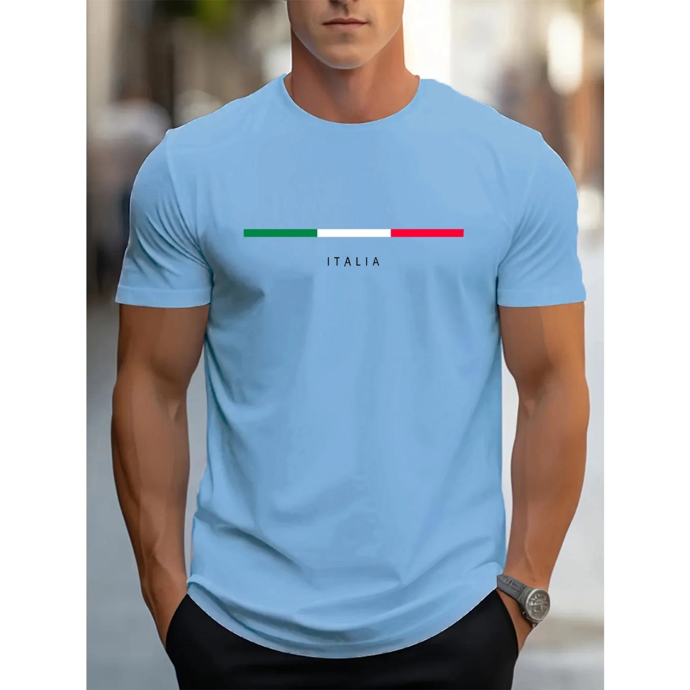WowClassic Zomer Ronde Hals ITALIA Patroon Bedrukt Top Modieus Casual Puur Katoen Korte Mouw Heren T-shirts XXL