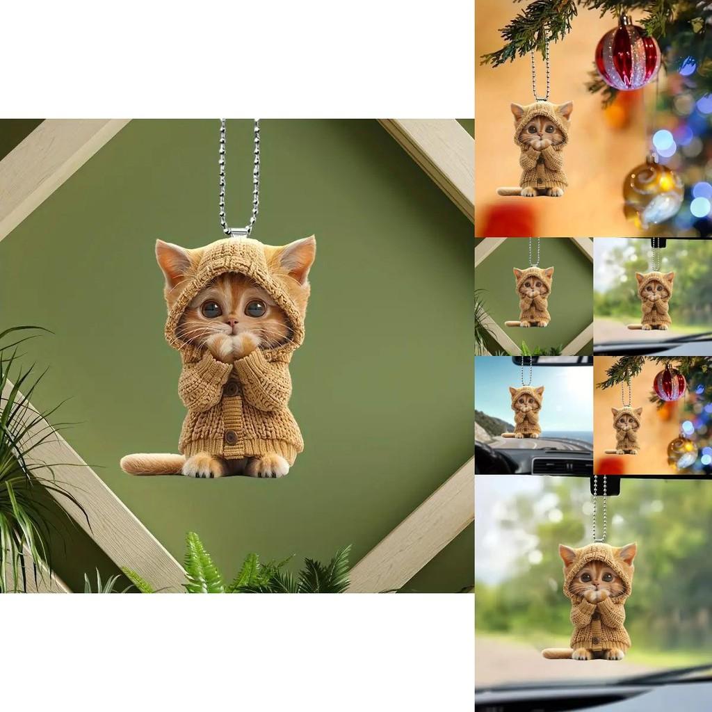 Acrylic Cat Car Ornament With Christmas Tree Decor For Vehicle Interior Enhancement