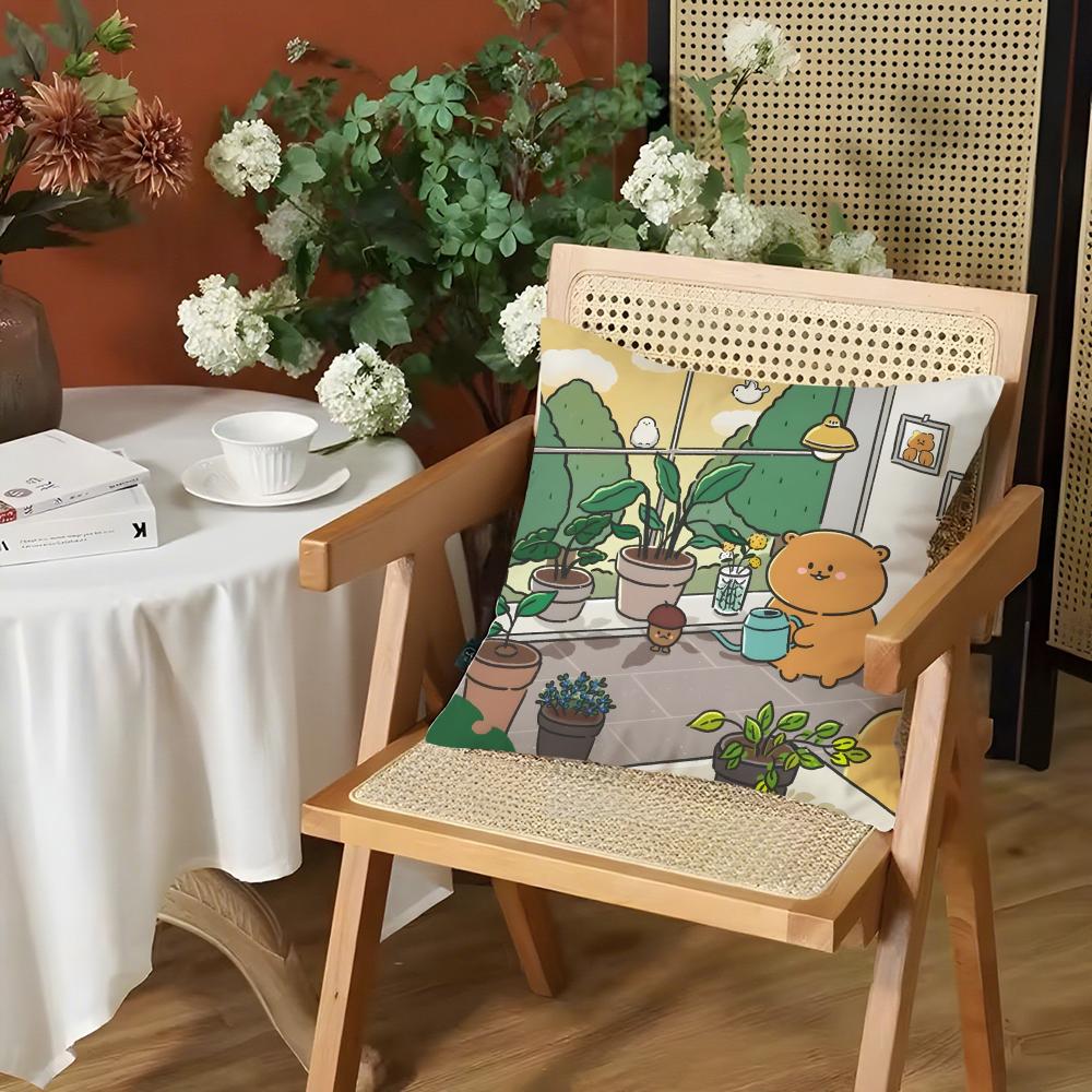 Cartoon Cute Bear Cushion Cover Silky Short Plush Invisible Zipper Dustproof Sofa Pillow Case for Home Decor