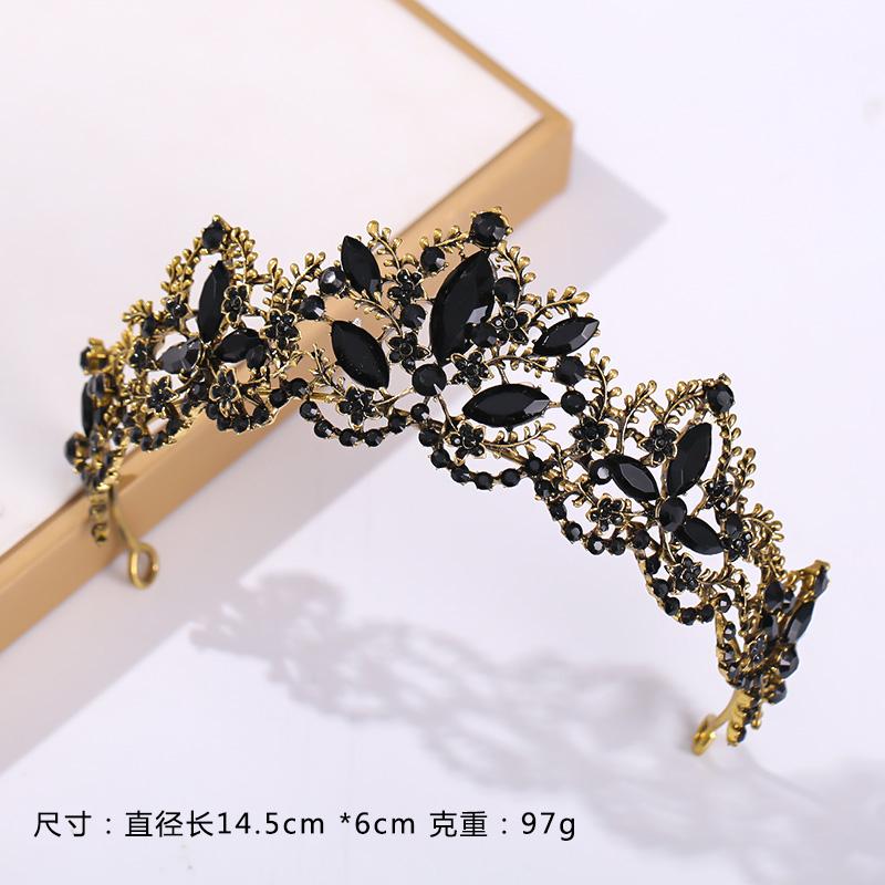 Baroque Bronze Black Crystal Bead Bridal Tiaras Rhinestone Diadem Pageant Crown for Brides Headband Wedding Hair Accessories