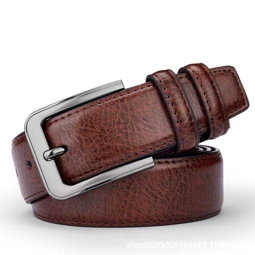 Texture Men PU Belt Retro Casual Waist Belt Fashion Pin Buckle Belt Business Wear