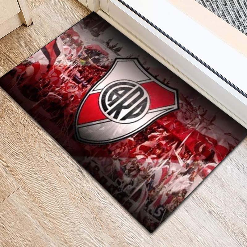 River Plate FC Red White Flag Ink Border Shield Crest Print Doormat Argentine Football Entrance Floor Mat Soccer Fan Home Decor Mat